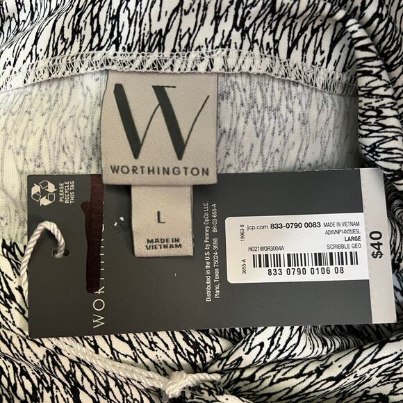 Worthington (L) Scribble Geometric Asymmetric Ruched Neck Long Sleeve Blouse - Picture 7 of 11